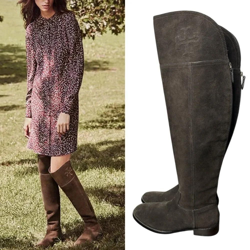 Tory Burch Simone Brown Suede Leather Over the Knee Boots Size 9 Old Money Prep